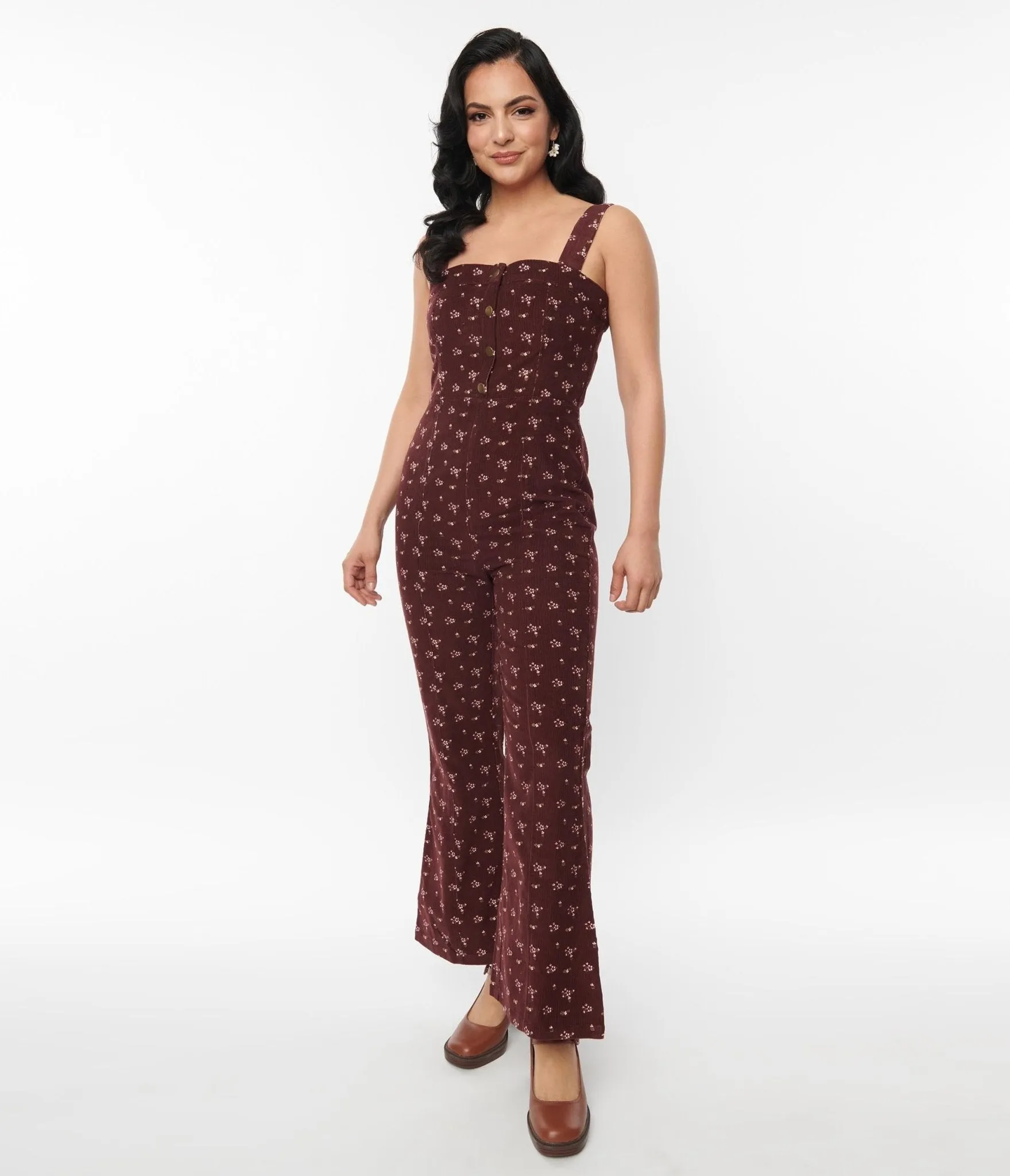 1970s Burgundy Floral Irie Jumpsuit