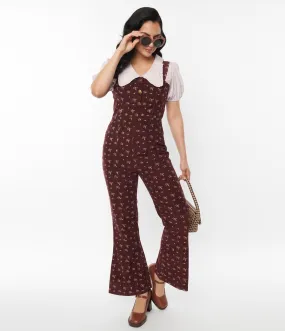 1970s Burgundy Floral Irie Jumpsuit