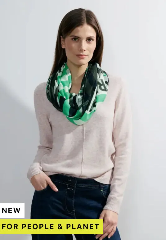 572377- Green Print Loop Scarf - Cecil