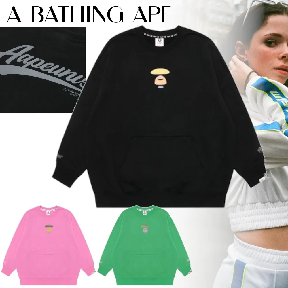 A BATHING APE  |Crew Neck Unisex Street Style Long Sleeves Plain Cotton Logo