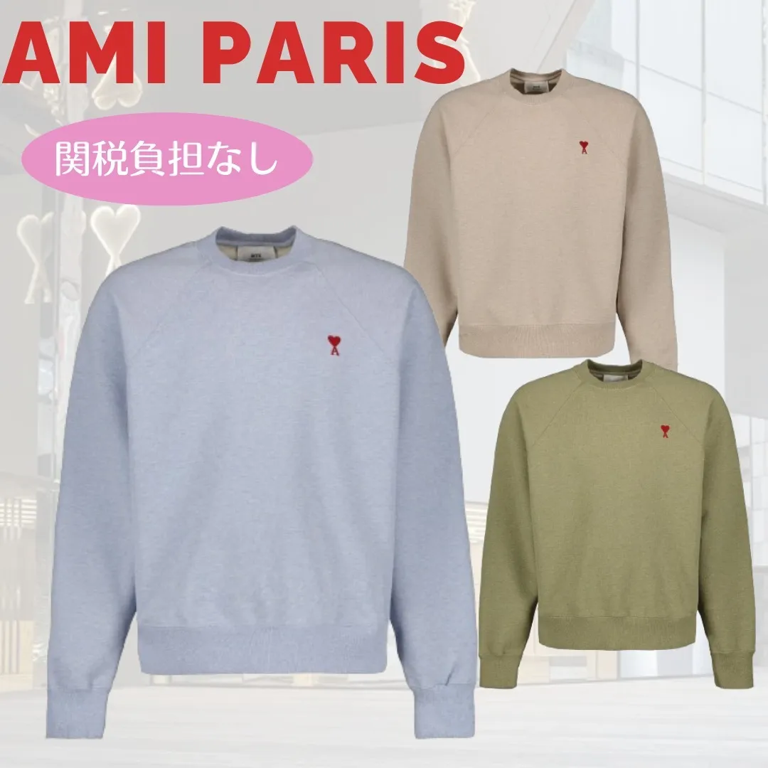 AMI PARIS  |Crew Neck Heart Unisex Sweat Street Style Long Sleeves Plain