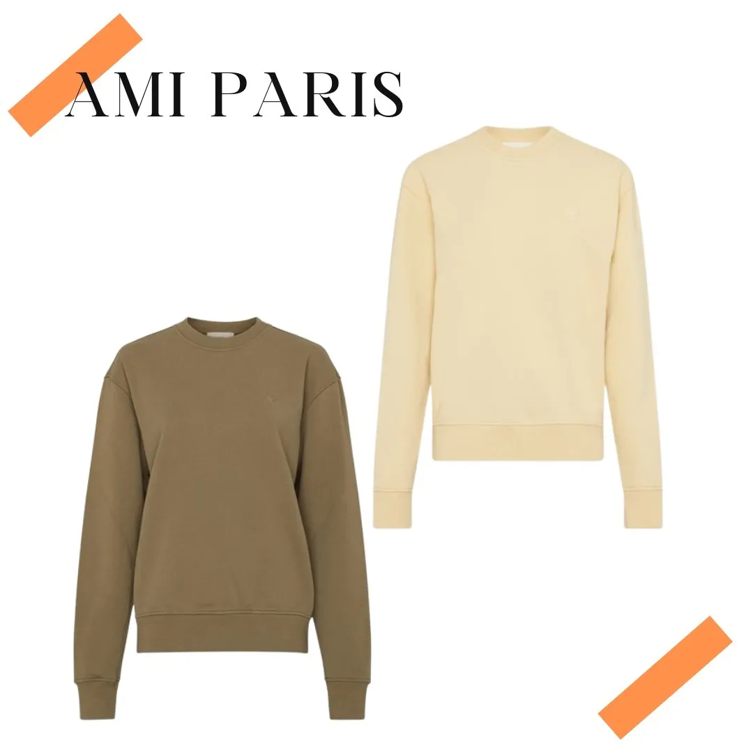 AMI PARIS  |Crew Neck Unisex Street Style Long Sleeves Plain Logo