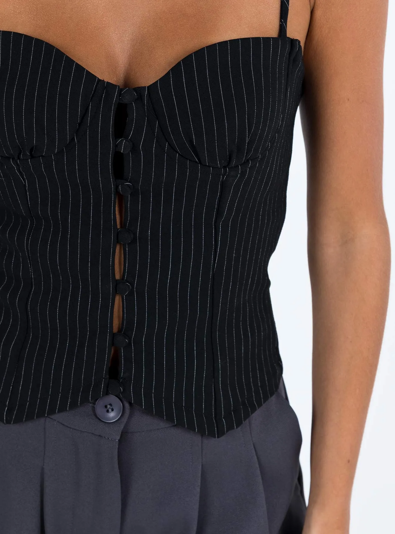 Archette Corset Vest Black Pinstripe