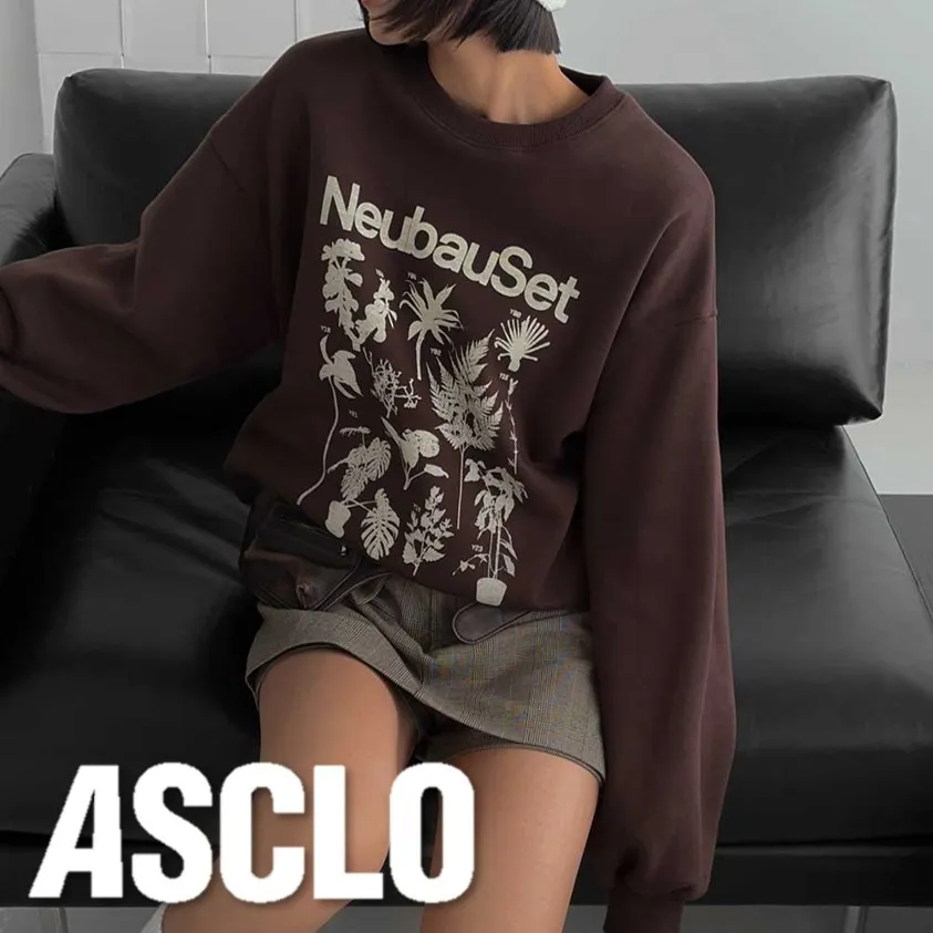 ASCLO  |Crew Neck Unisex Sweat Street Style Long Sleeves Oversized