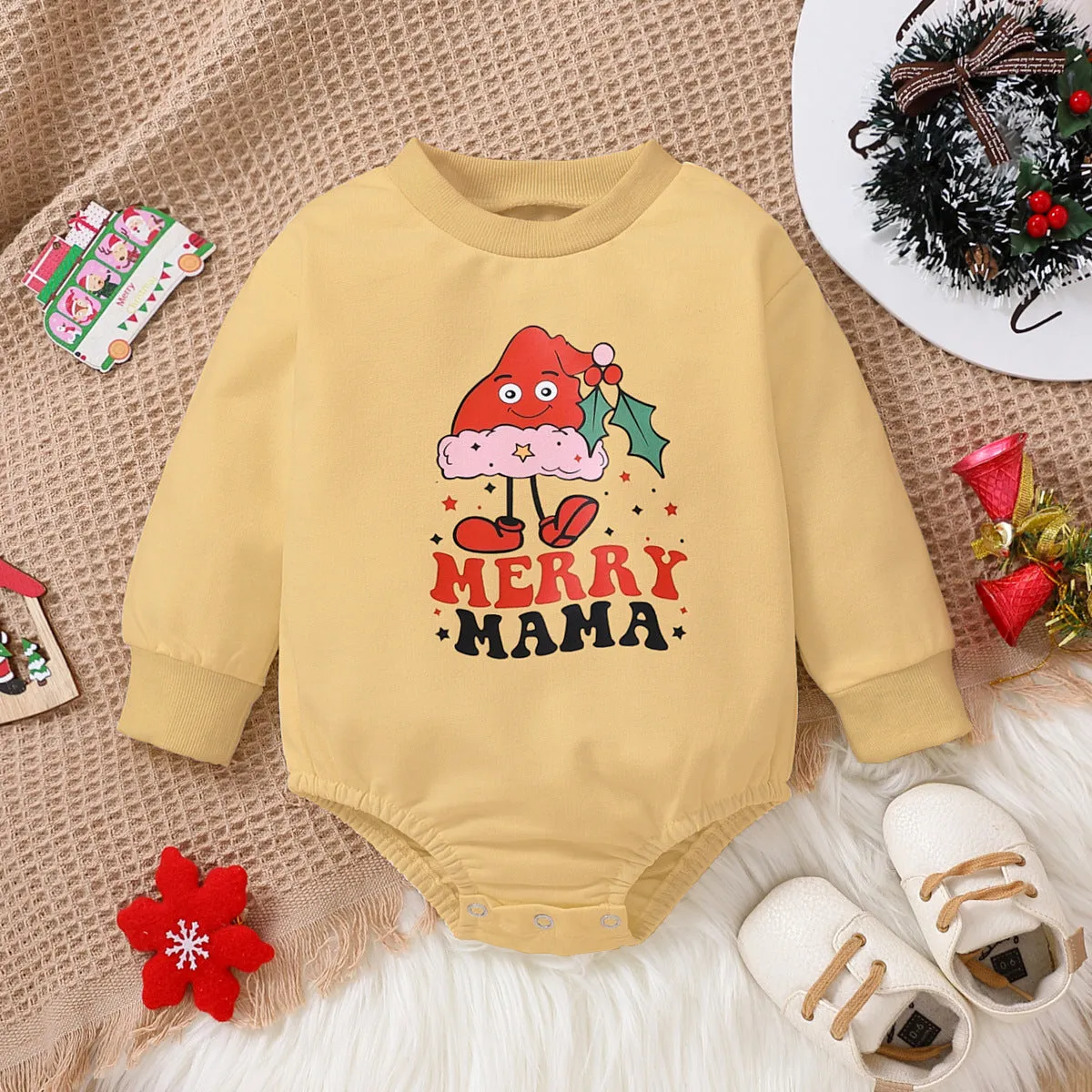 Baby Kid Girls Boys Letters Cartoon Print Christmas Rompers Wholesale 23102407