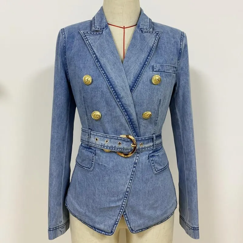 Belted Denim Blazer For Women