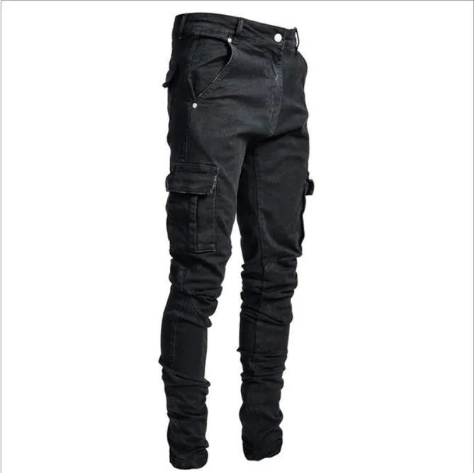 Black Goth Straight Skinny Jeans - Slim Fit Punk Denim Pants