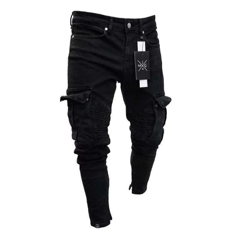 Black Goth Straight Skinny Jeans - Slim Fit Punk Denim Pants