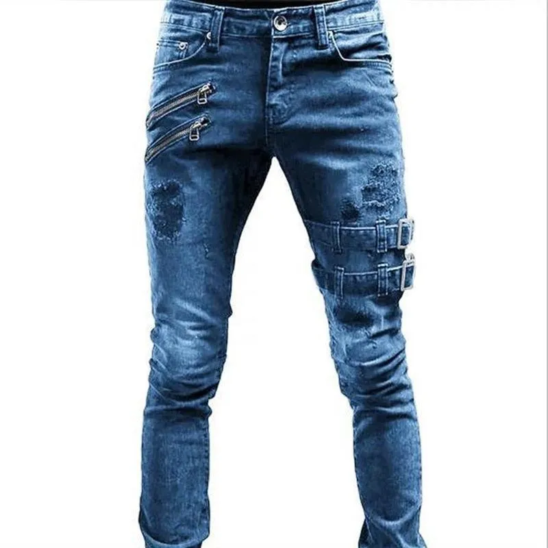 Black Goth Straight Skinny Jeans - Slim Fit Punk Denim Pants