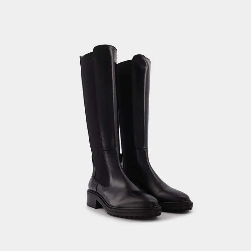 Blanca 40Mm Round Toe Tread in black leatherKnee High Boot