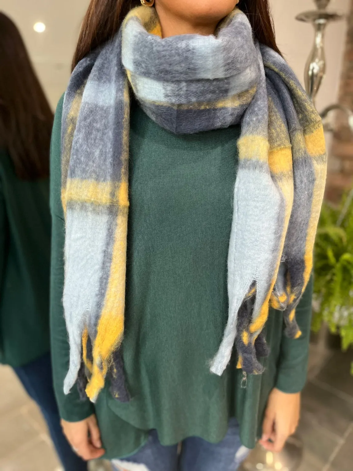 Blue Checked Cosy Scarf