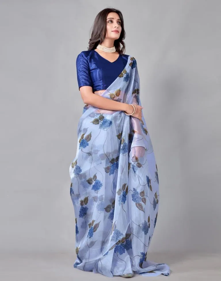 Blue Organza Saree