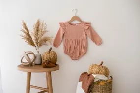 Blush Linen Flutter Sleeve Romper