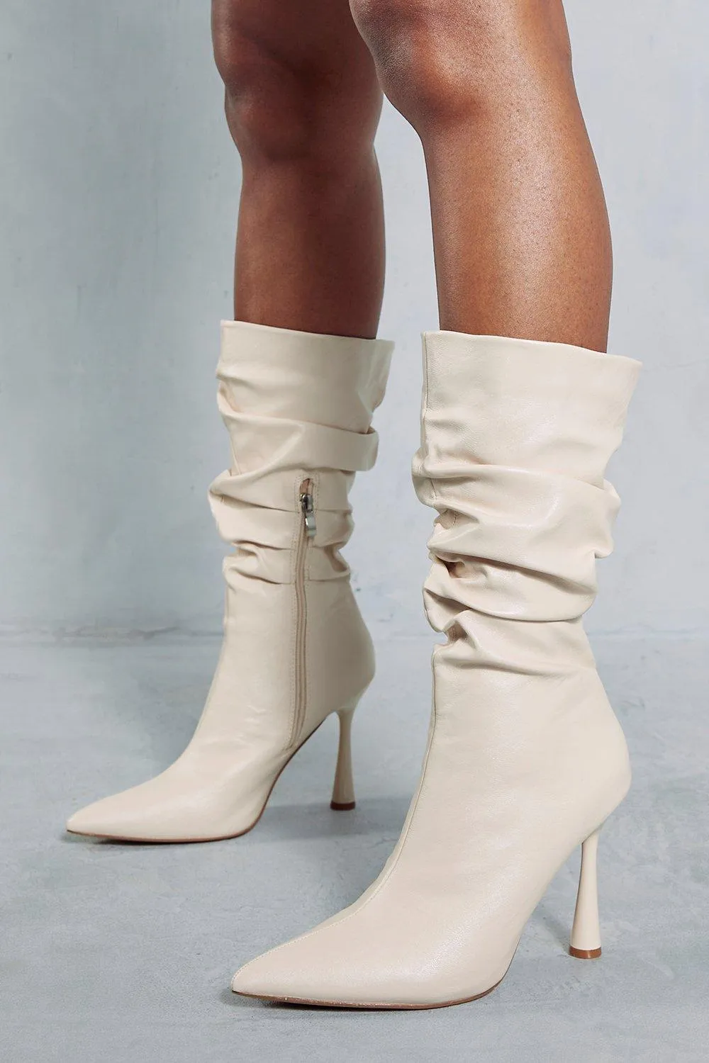 Boots | Leather Look Ruched Ankle Boots | MissPap