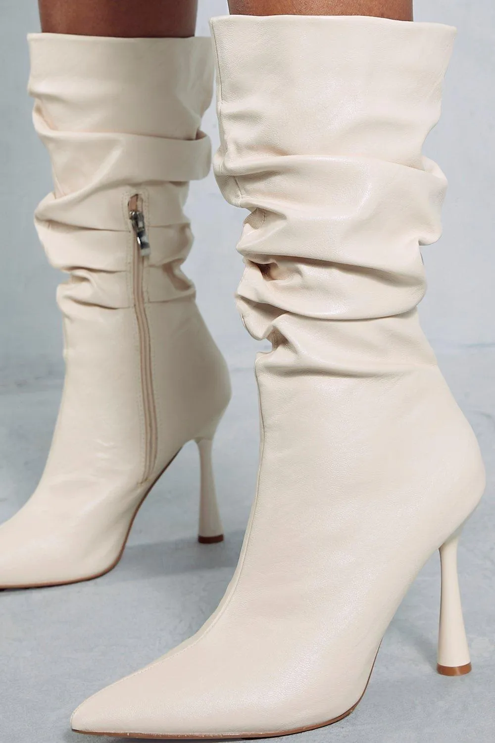 Boots | Leather Look Ruched Ankle Boots | MissPap