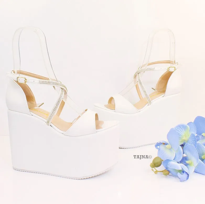 Bridal Collection White Wedge Platform Sandals