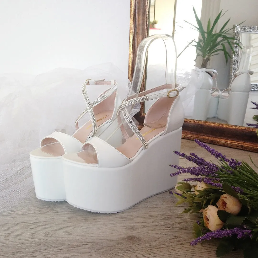 Bridal Collection White Wedge Platform Sandals