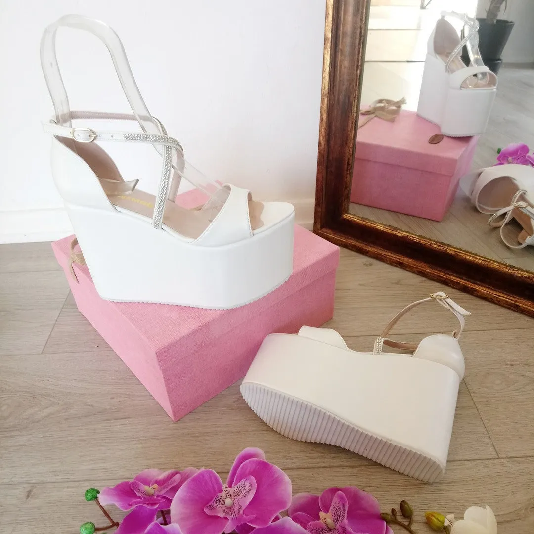 Bridal Collection White Wedge Platform Sandals