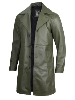 Bryson Military Green Leather Car Coat