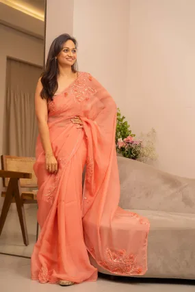 CAROLINE SAREE- Coral