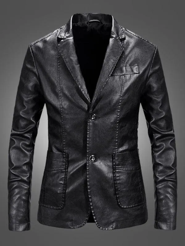 Casual Leather Slim Fit Men's Blazer