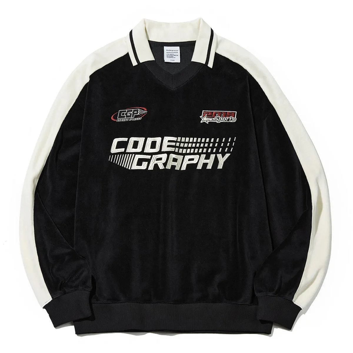 Code graphy  |Unisex Street Style V-Neck Bi-color Long Sleeves Cotton Logo