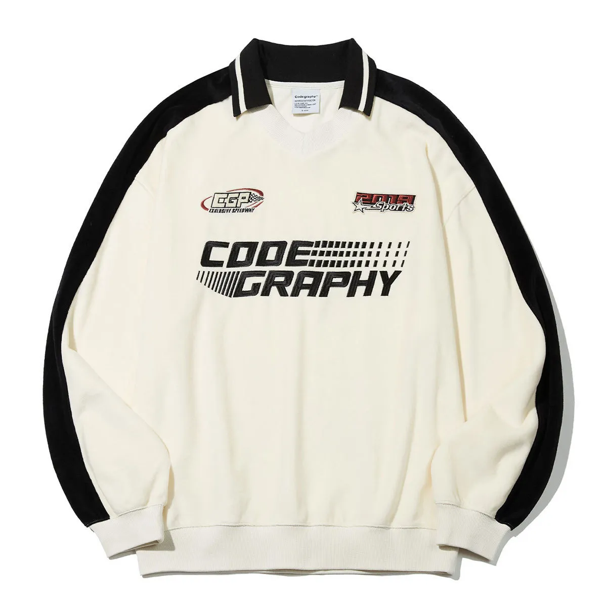 Code graphy  |Unisex Street Style V-Neck Bi-color Long Sleeves Cotton Logo