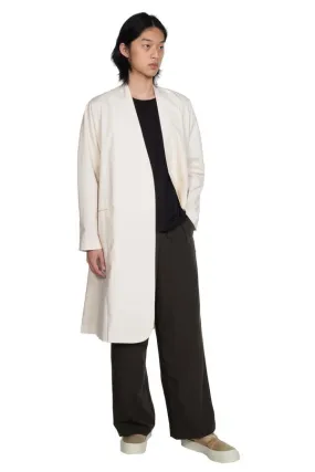 Collarless Long Coat - White 