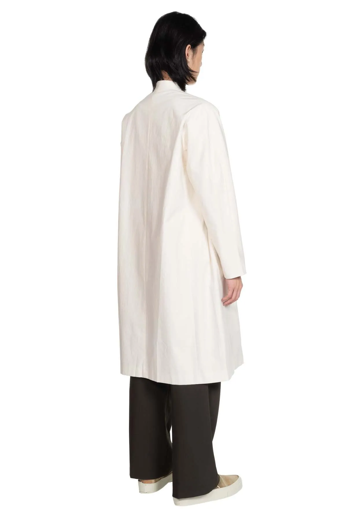 Collarless Long Coat - White 