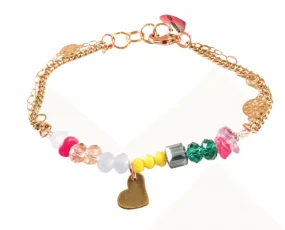 Colorful Beads and Stones Bronze Heart Bracelet