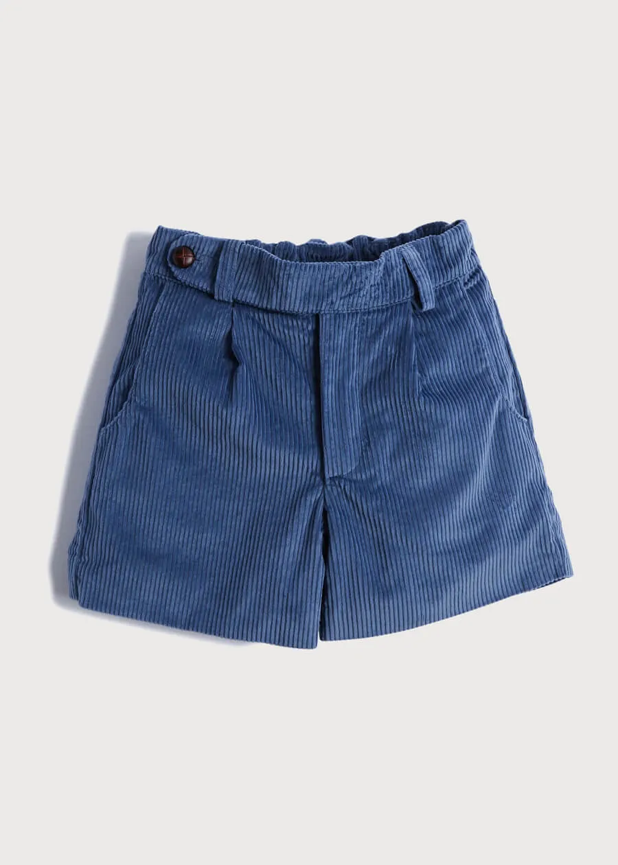 Corduroy Leather Button Shorts in Blue (4-10yrs)