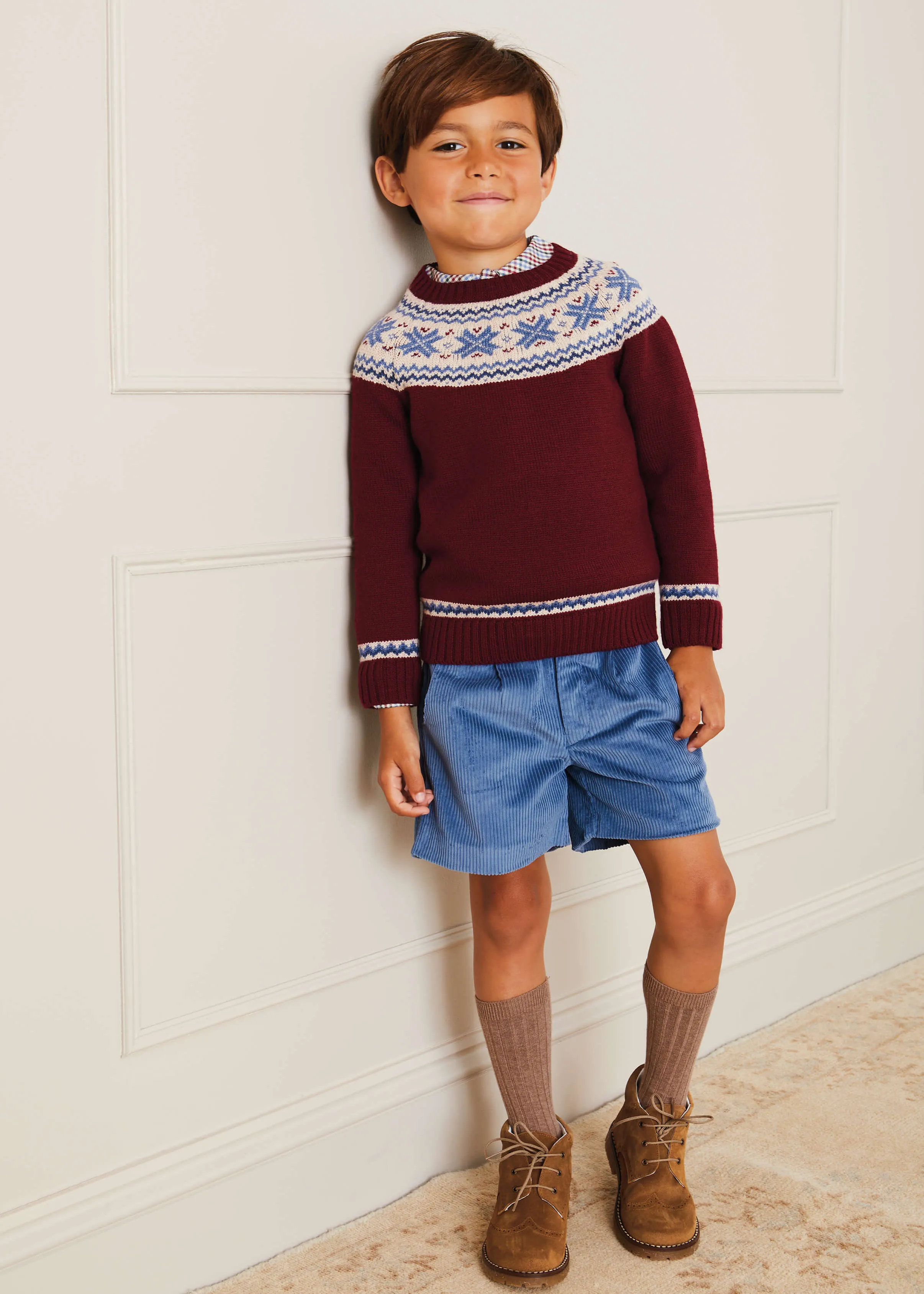 Corduroy Leather Button Shorts in Blue (4-10yrs)