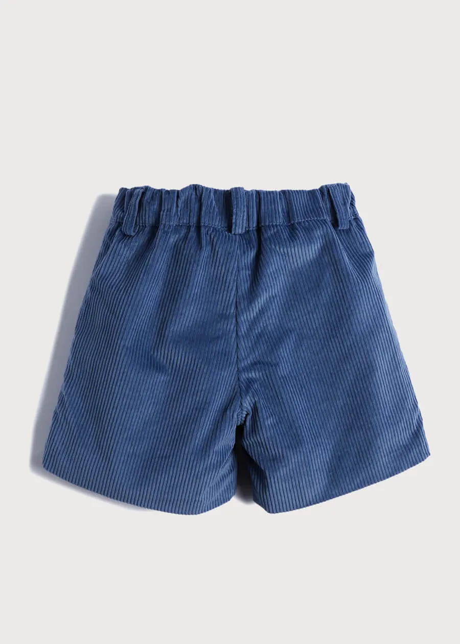 Corduroy Leather Button Shorts in Blue (4-10yrs)