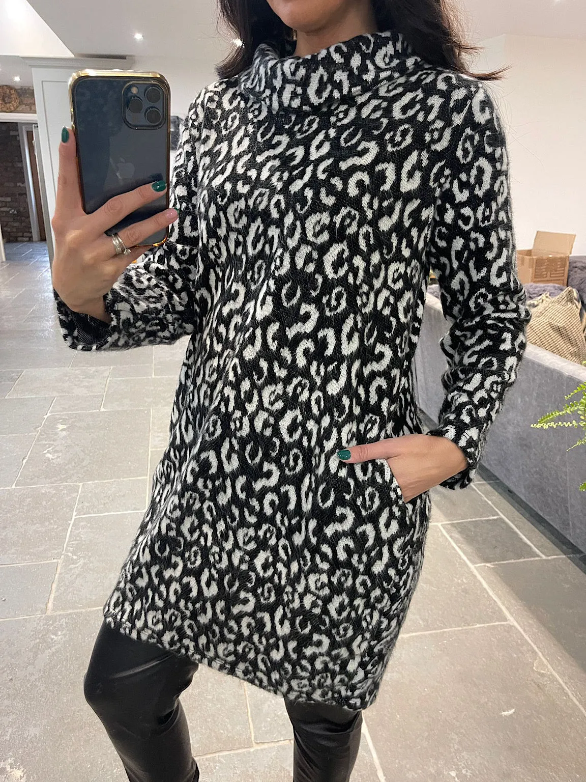 Cowl Neck Leopard Dress Justina