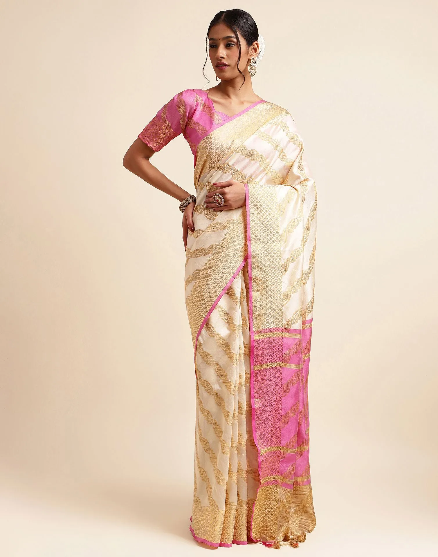 Cream Silk Saree