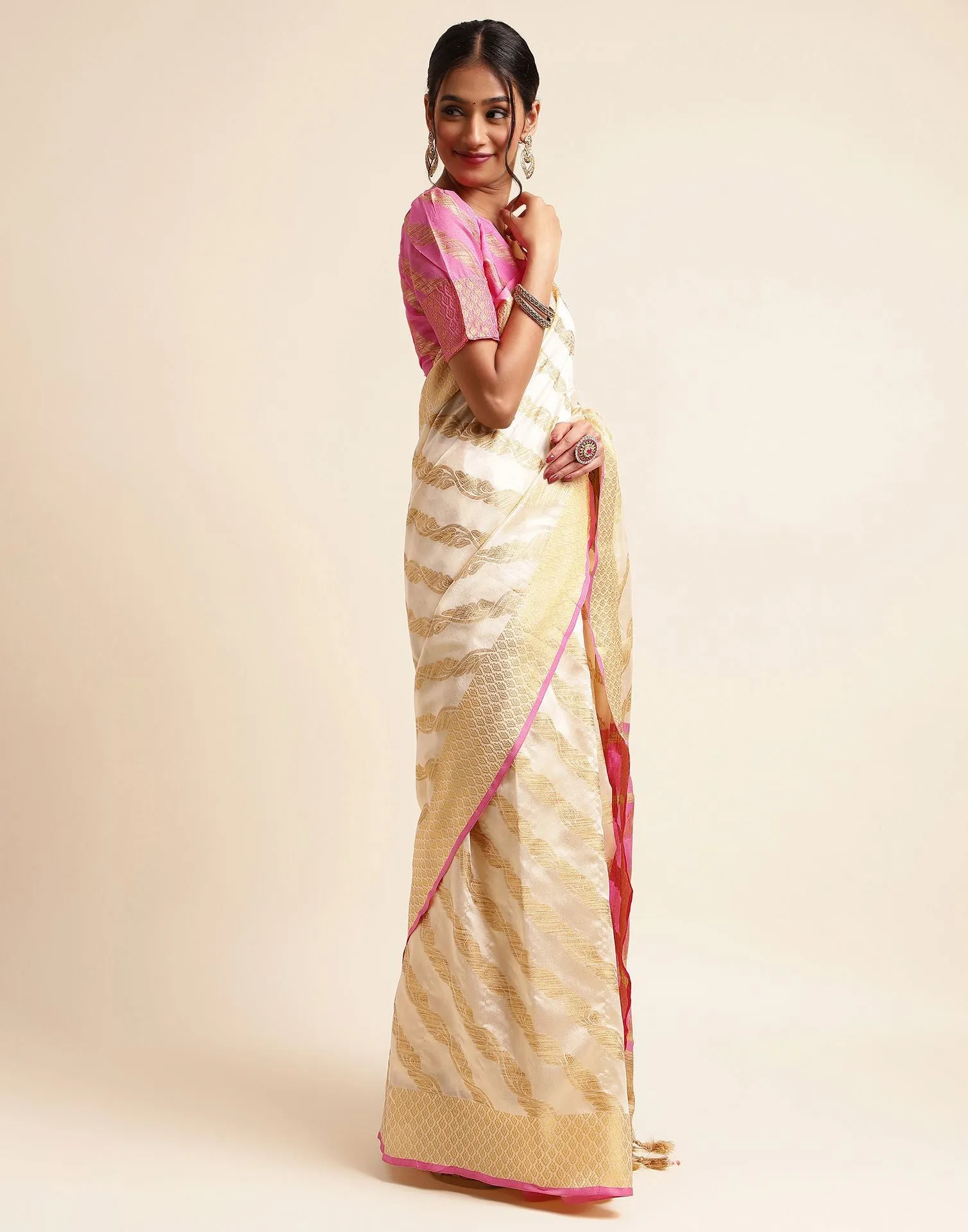 Cream Silk Saree