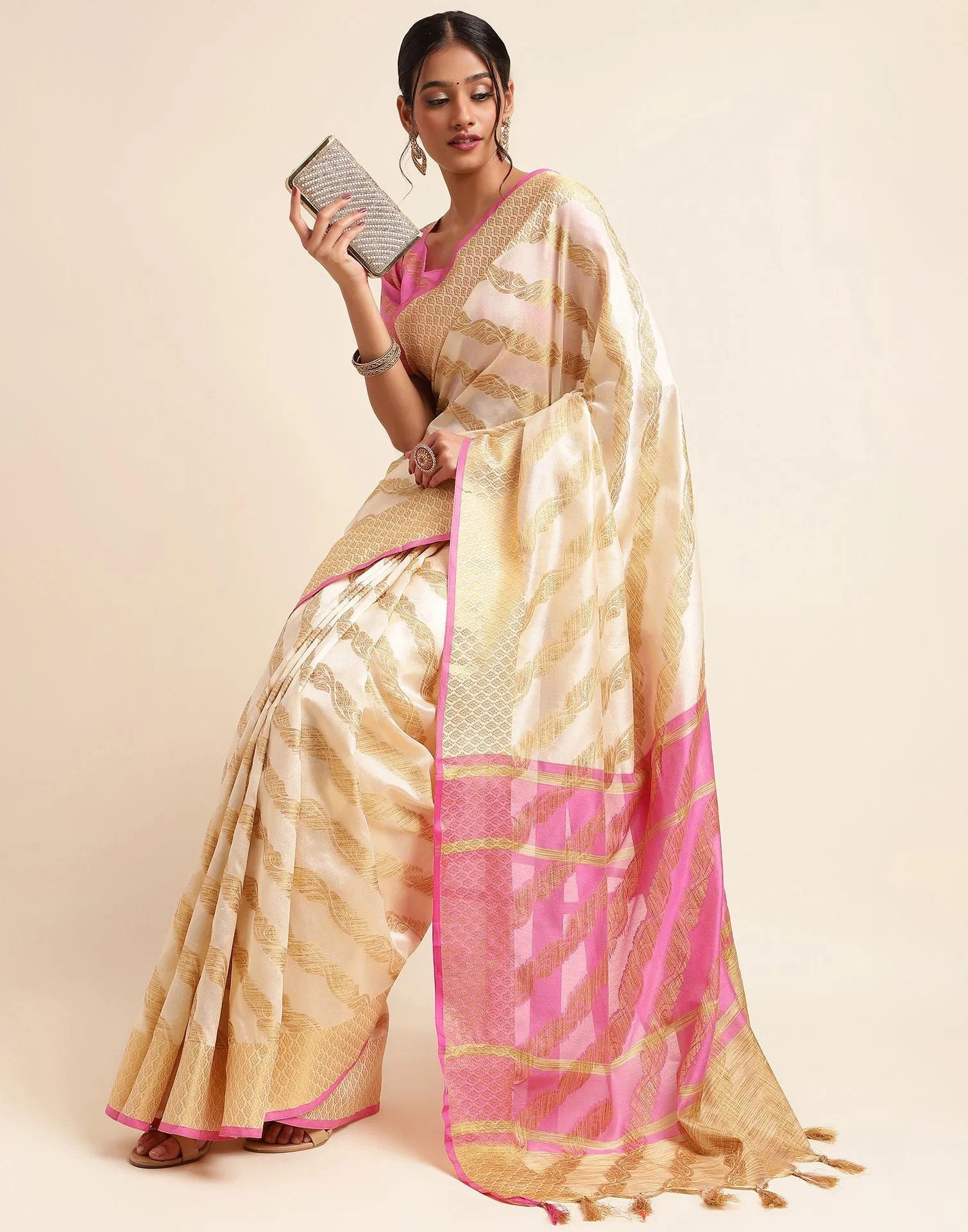 Cream Silk Saree