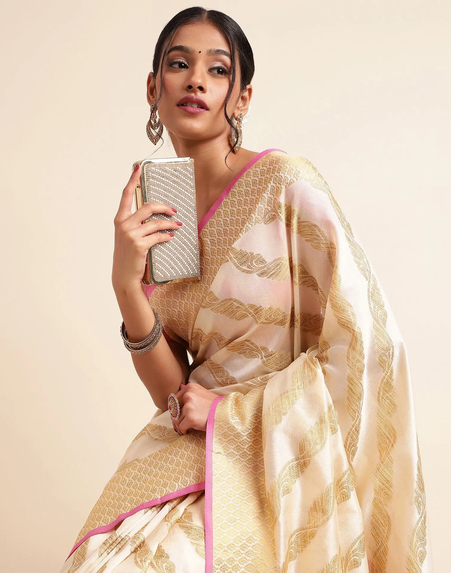 Cream Silk Saree