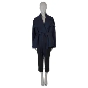 Céline Belted Wool-Blend Twill Peacoat Navy