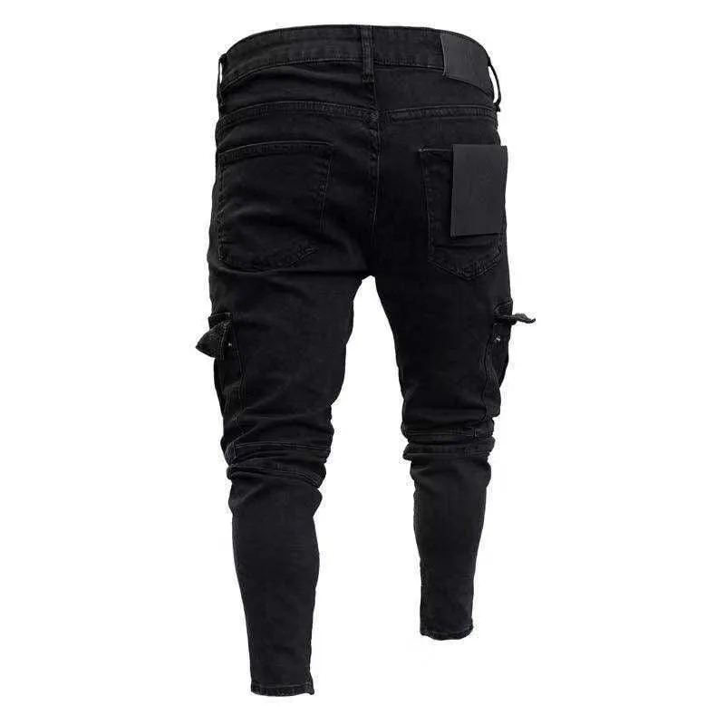 Destroyed Stretchy Biker Skinny Jeans - Ripped Long Denim Trousers