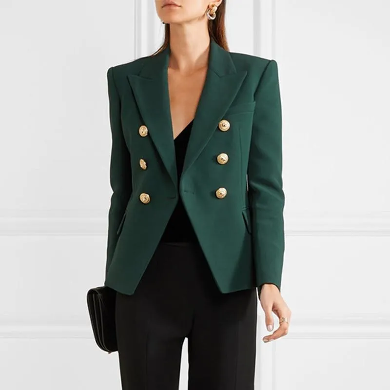 Double Breasted Dark Green Blazer For Women