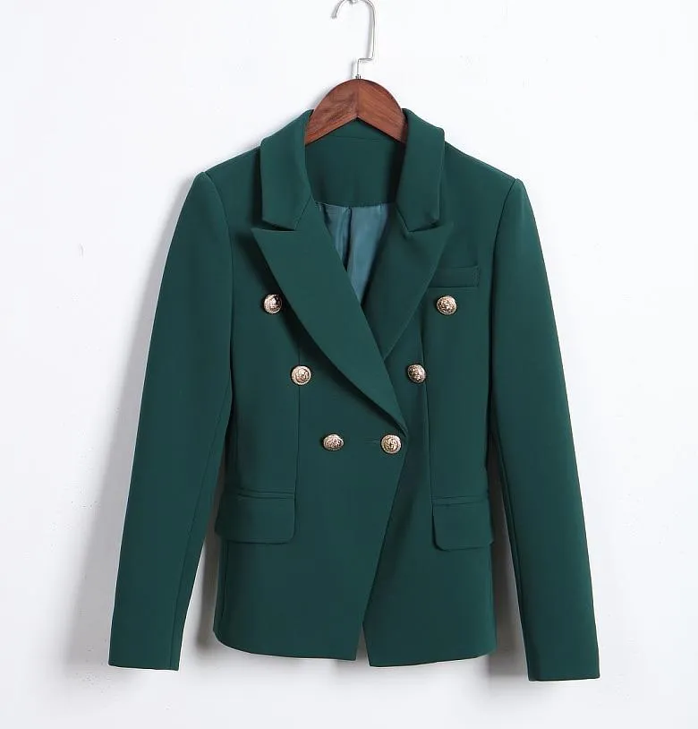 Double Breasted Dark Green Blazer For Women