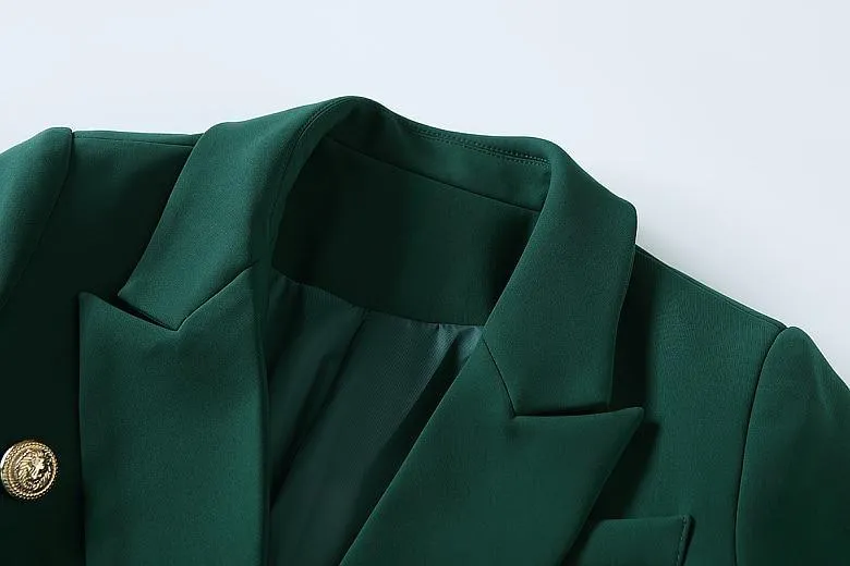 Double Breasted Dark Green Blazer For Women