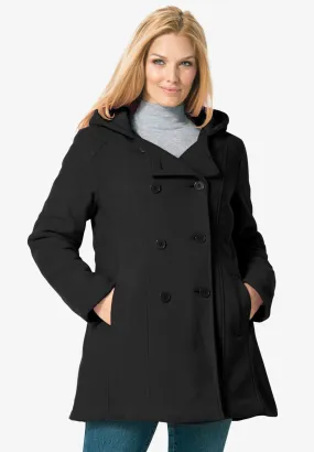 Double-Breasted Hooded Fleece Peacoat