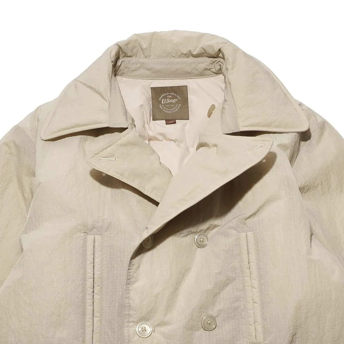 DOWN RIPSTOP PEA COAT - BEIGE