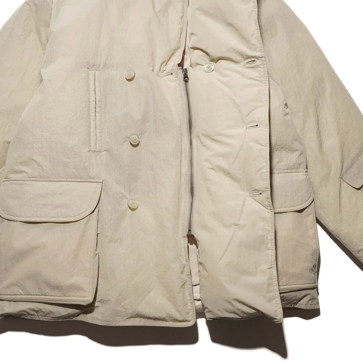 DOWN RIPSTOP PEA COAT - BEIGE