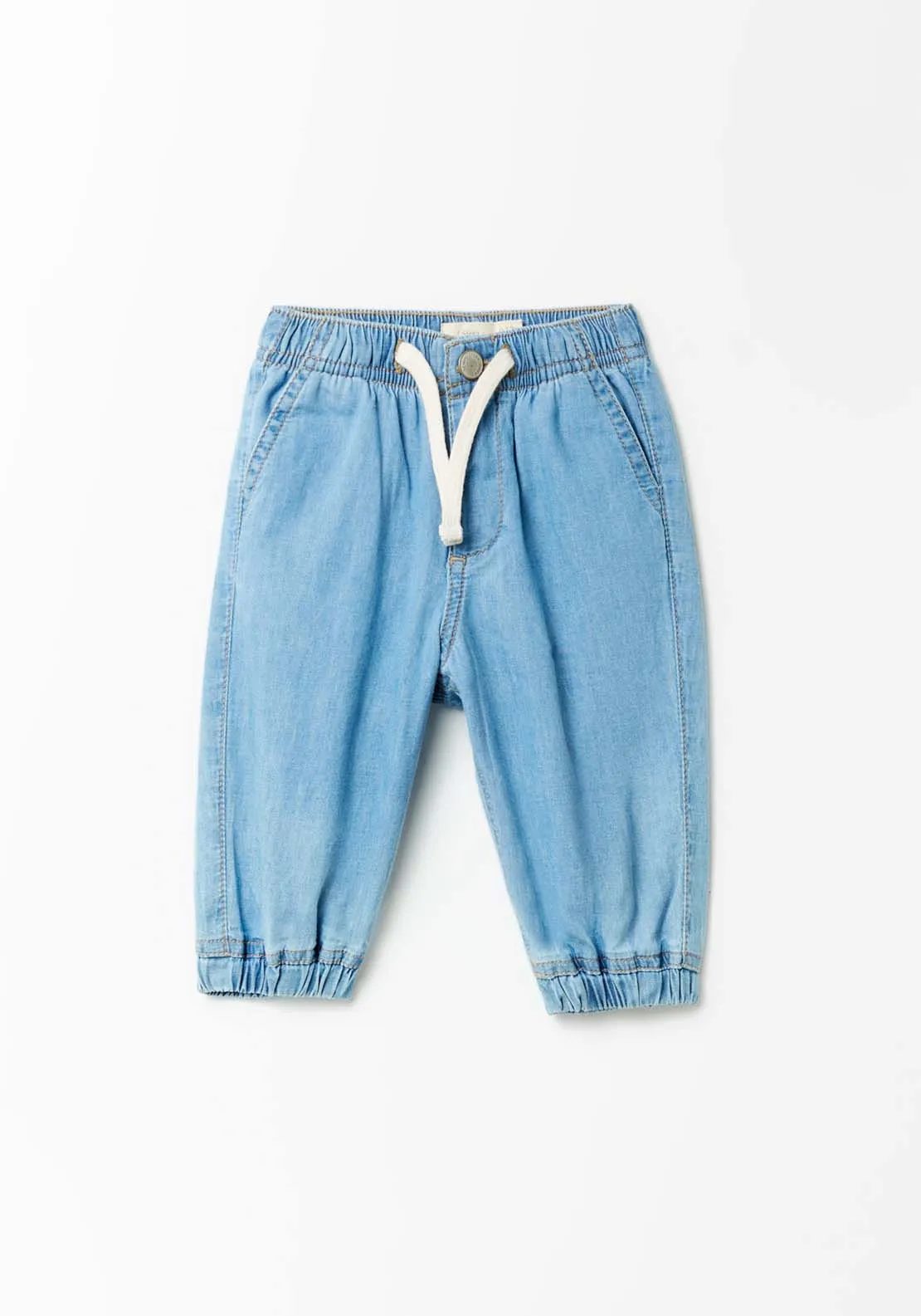 Drawstring Denim Pants - Blue