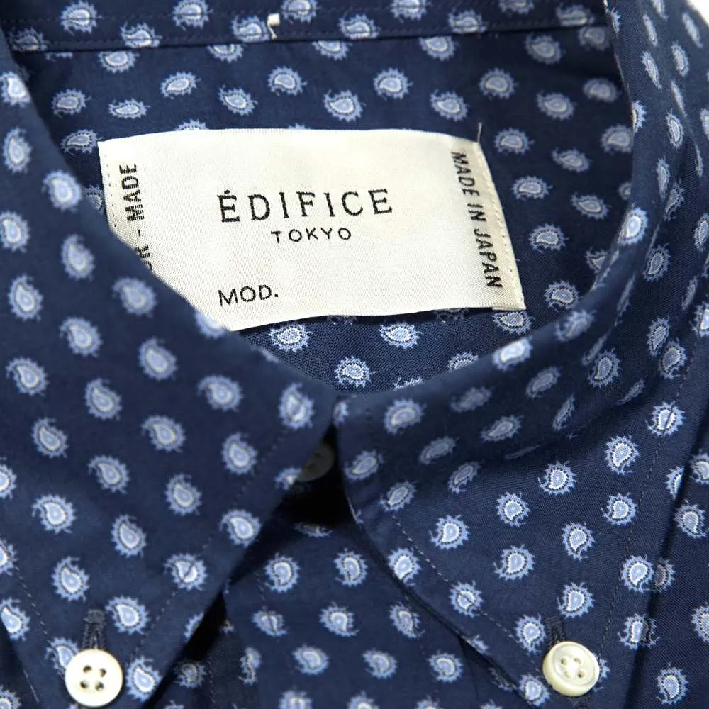 Edifice Paisley Print Button Down ShirtNavy