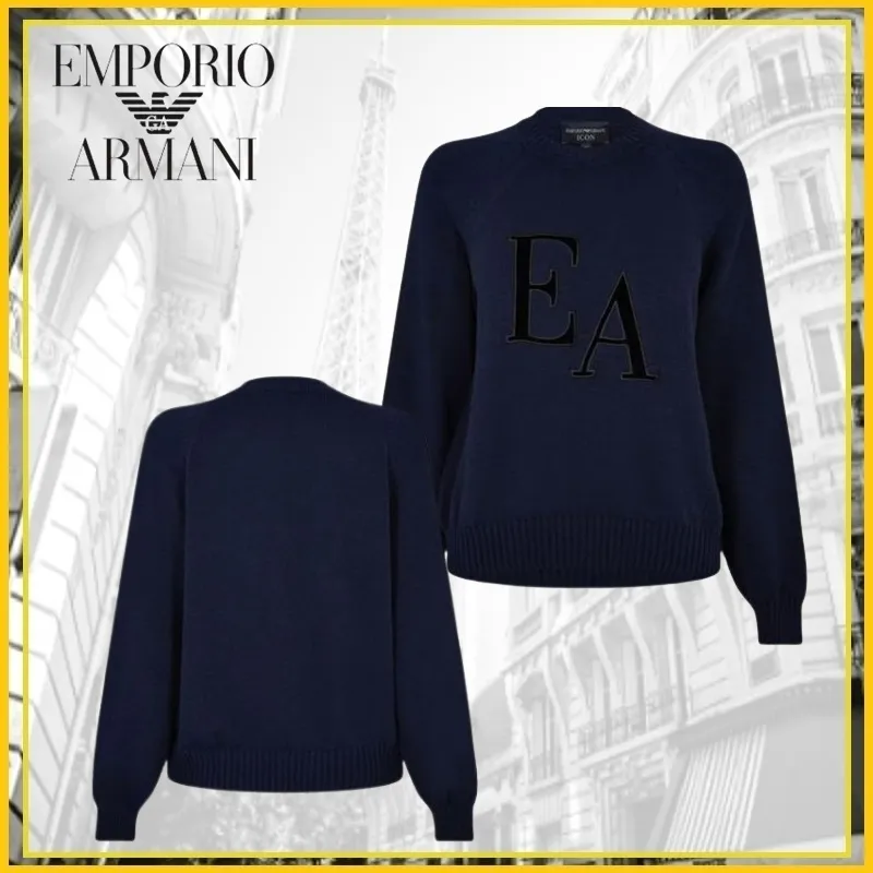 EMPORIO ARMANI  |Unisex Street Style Long Sleeves Plain Cotton Oversized Logo