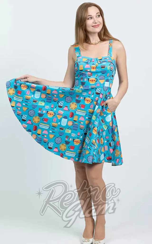 Eva Rose Sweetheart Dress in Blue Kitchen Print